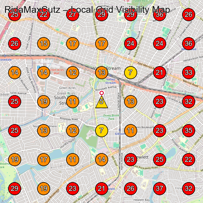 RidaMaxCutz GeoGrid visibility map for Barber Shop in Lynbrook